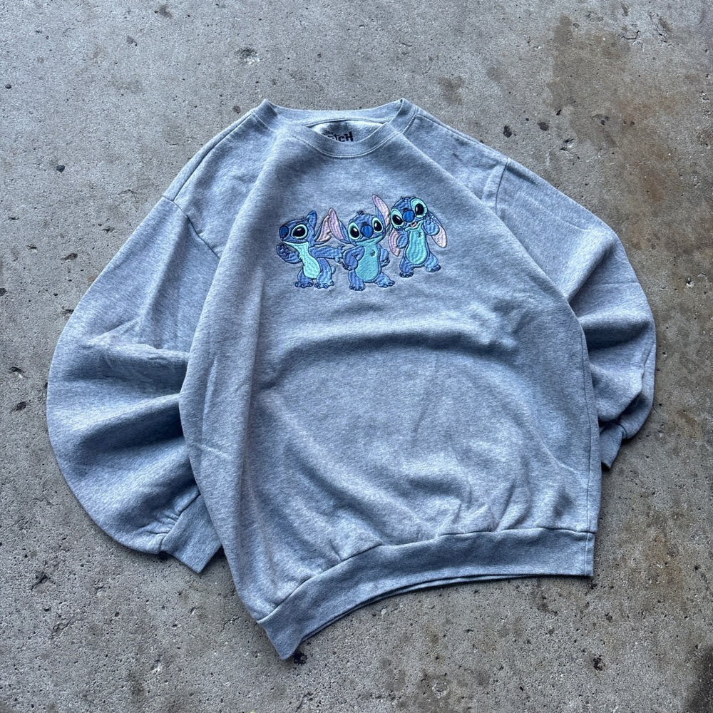 Disney Lilo & Stitch Ohana Crewneck Sweatshirt Gray Embroidered Small 4-6